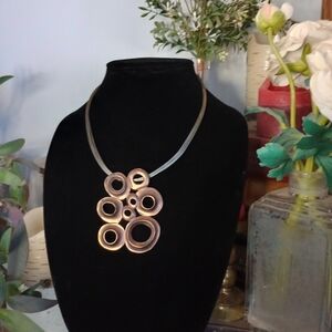Elegant Gold Tone Circle Statement Pendant Necklace